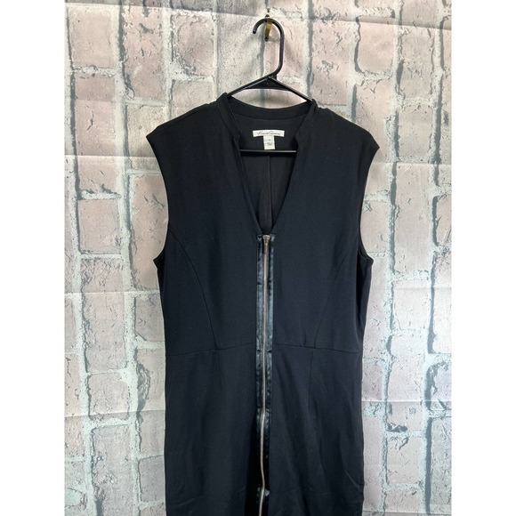 Kenneth Cole Black Sleeveless V Neck Knee Length Dress Size 12 Long Front Zipper - Picture 2 of 6